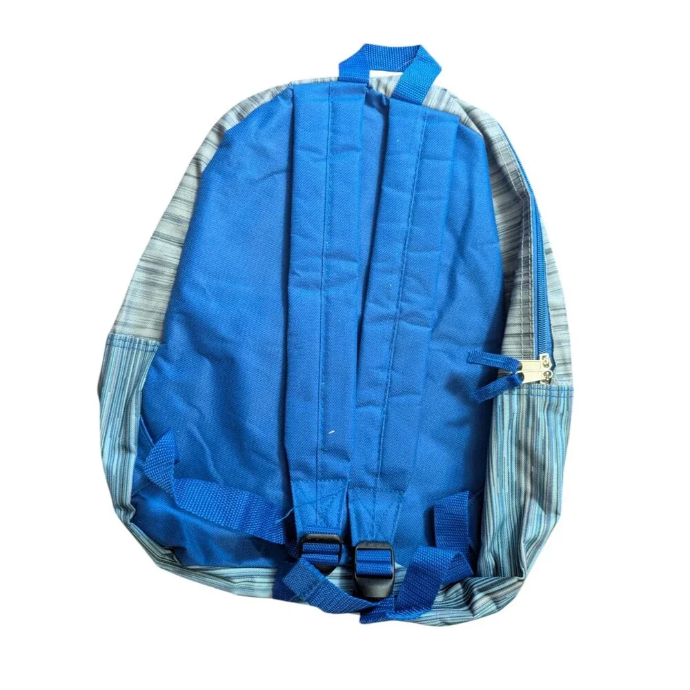 Blue & Gray Backpack School Bookbag Travel Bag w/ Front Zipper Pocket Adjustable